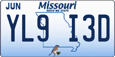 MO license plate YL9I3D