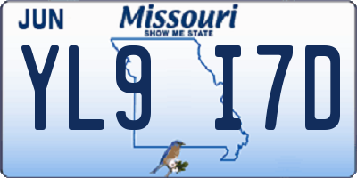 MO license plate YL9I7D