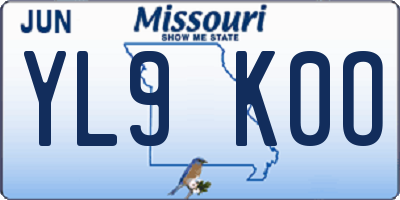 MO license plate YL9K0O