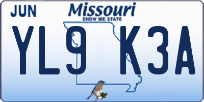 MO license plate YL9K3A