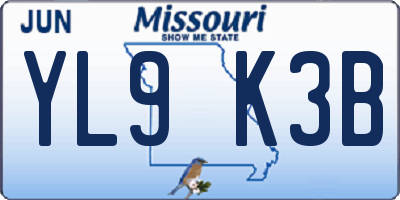 MO license plate YL9K3B