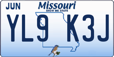 MO license plate YL9K3J