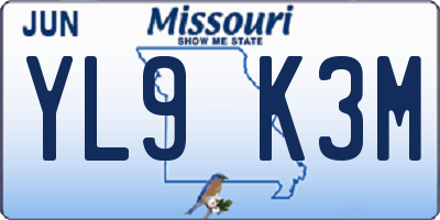 MO license plate YL9K3M