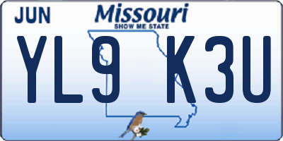 MO license plate YL9K3U