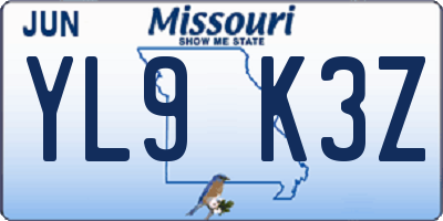 MO license plate YL9K3Z