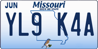 MO license plate YL9K4A