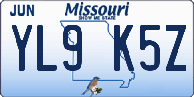 MO license plate YL9K5Z