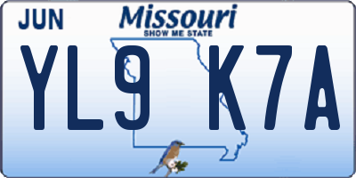MO license plate YL9K7A