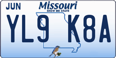 MO license plate YL9K8A