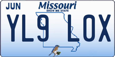 MO license plate YL9L0X