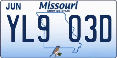 MO license plate YL9O3D