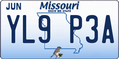 MO license plate YL9P3A