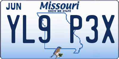 MO license plate YL9P3X