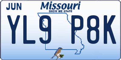 MO license plate YL9P8K