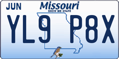 MO license plate YL9P8X