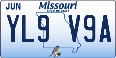 MO license plate YL9V9A