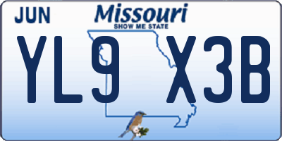 MO license plate YL9X3B