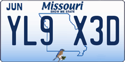 MO license plate YL9X3D