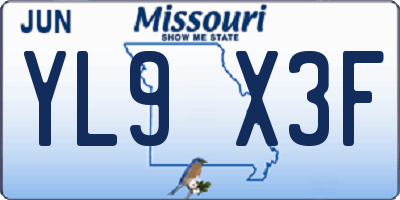 MO license plate YL9X3F