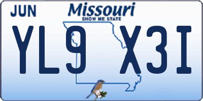 MO license plate YL9X3I