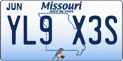 MO license plate YL9X3S