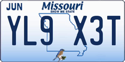 MO license plate YL9X3T