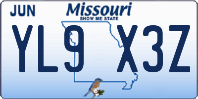 MO license plate YL9X3Z