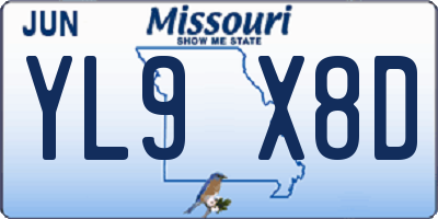 MO license plate YL9X8D