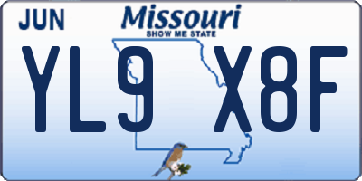 MO license plate YL9X8F