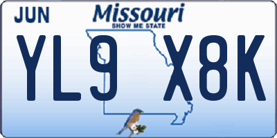 MO license plate YL9X8K