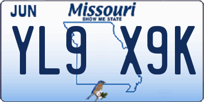 MO license plate YL9X9K