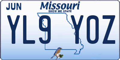 MO license plate YL9Y0Z