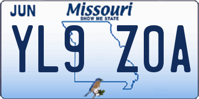 MO license plate YL9Z0A