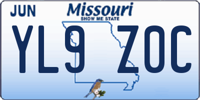 MO license plate YL9Z0C