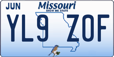 MO license plate YL9Z0F