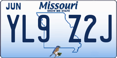 MO license plate YL9Z2J