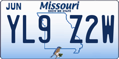MO license plate YL9Z2W