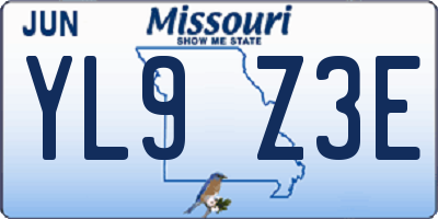 MO license plate YL9Z3E