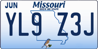 MO license plate YL9Z3J