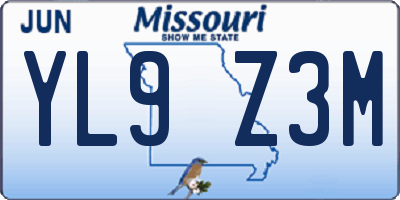 MO license plate YL9Z3M