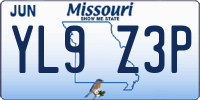 MO license plate YL9Z3P