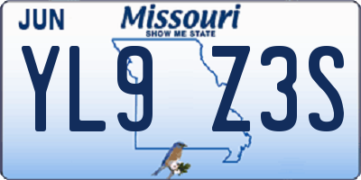 MO license plate YL9Z3S
