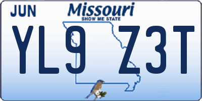 MO license plate YL9Z3T