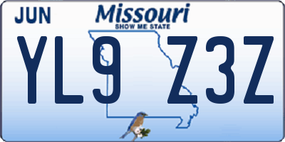 MO license plate YL9Z3Z