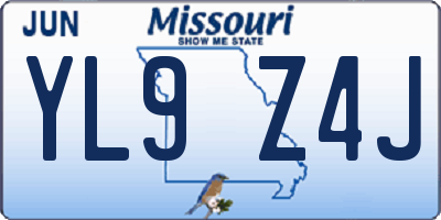 MO license plate YL9Z4J