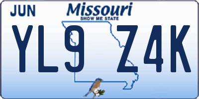 MO license plate YL9Z4K