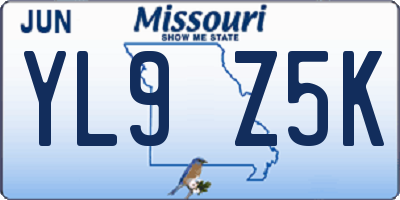 MO license plate YL9Z5K