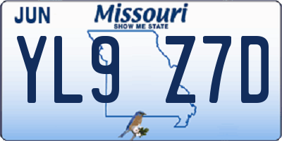 MO license plate YL9Z7D