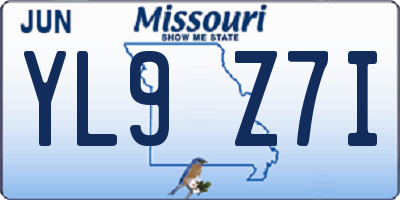 MO license plate YL9Z7I