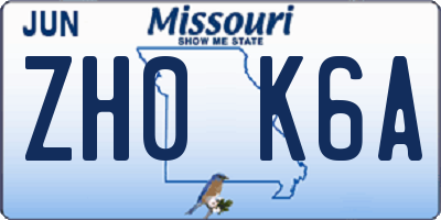 MO license plate ZH0K6A